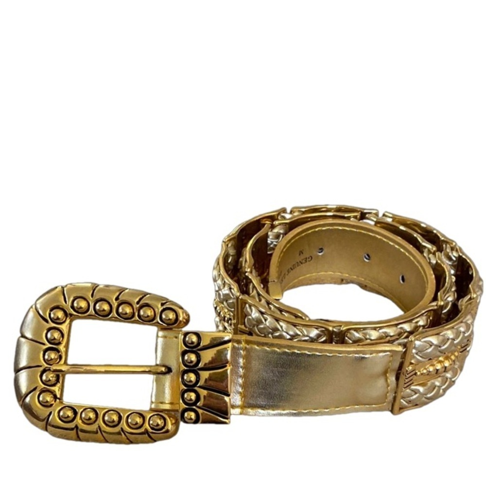 Vintage Captiva Belt Silver and Gold Metal Gold Leather Chunky Heavy 36” Size M